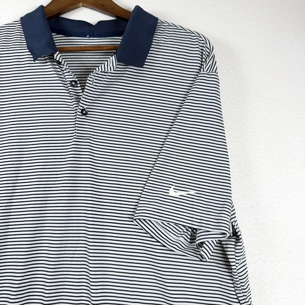 Nike Golf Dri-FIT Polo Shirts Mens 2XL Navy Blue White Striped 2 Pack 891239-419